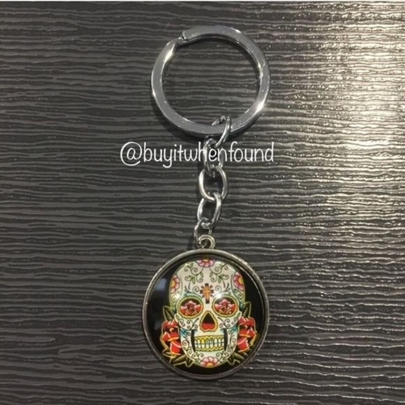 H Day of The Dead Sugar Skull Cabochon Keychain - Picture 6 of 7